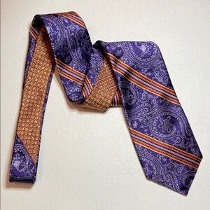 ROBERT GRAHAM Silk Paisley Purple, Gold and Orange Tie Office Formal Luxury